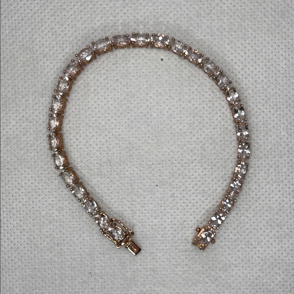 NWOT Rose Gold Plate Sterling Silver Genuine White Topaz Eternity Line Bracelet